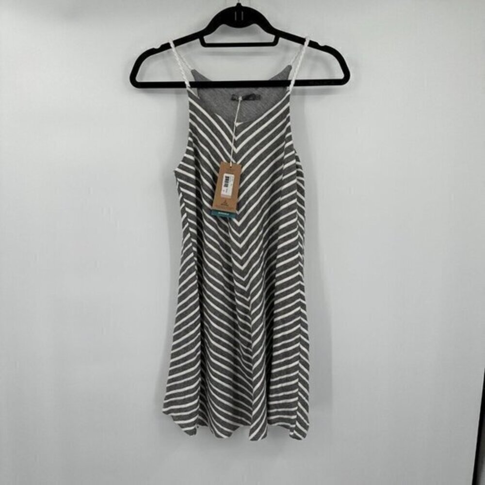 prAna Womens Dress XS Gray White Sleeveless Cotton Blend Casual Lined Preppy